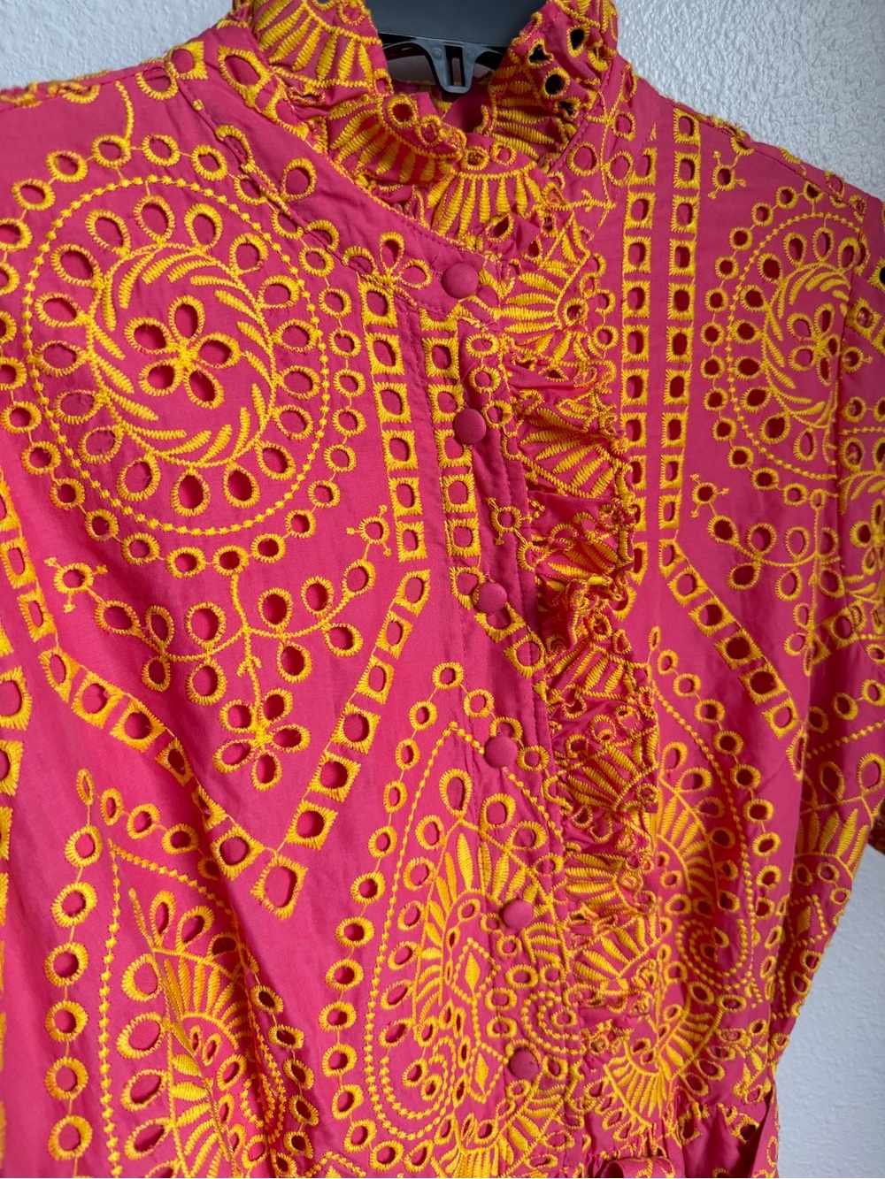 NWT Abbey Glass Sadie Maxi Dress Coral and Yellow Eyelet Sz L - Picture 8 of 13